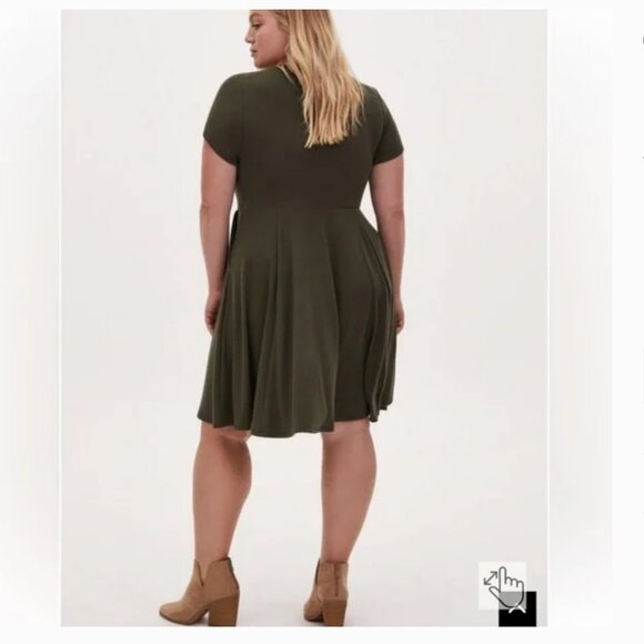 Torrid 3 olive Mini Rib Knit Drape Front Skater Dress 3X - Picture 4 of 5